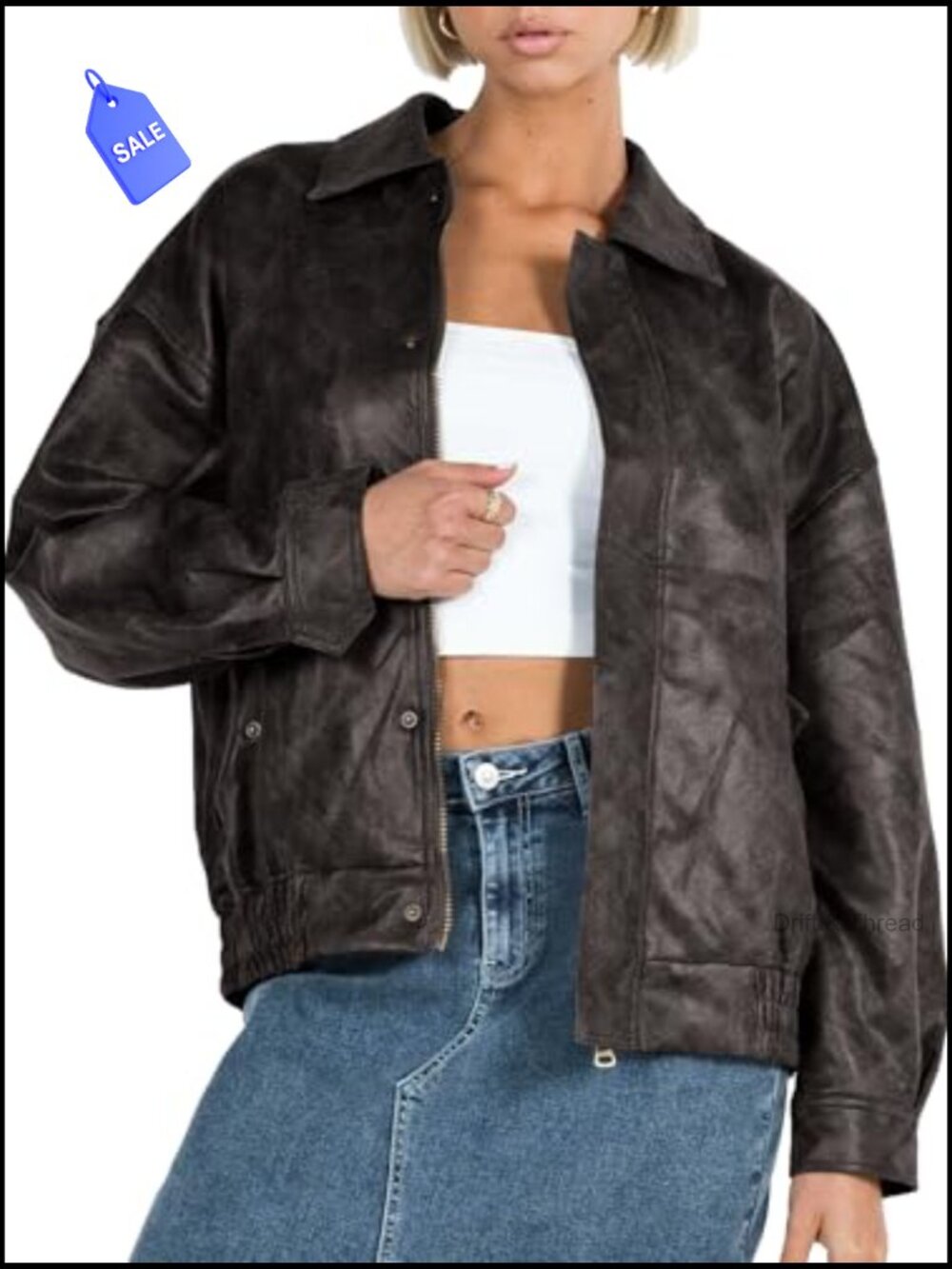 Oversized Faux Leather Bomber Jacket Trendy Zip Up Moto Coat - Picture 2 of 7
